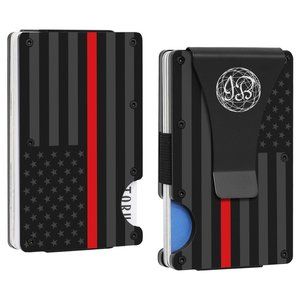 COPY - Black & Gray with Red line American Flag Engraved, Slim Wallet, RFID Blo…